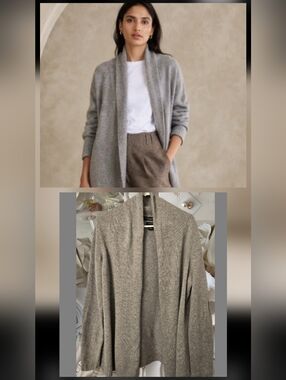 100% Cashmere Banana Republic XL Cozy Open-Front Gray Women's Cardigan Sweater